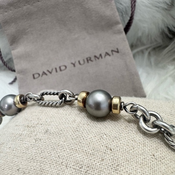 David Yurman .925 18K Gold Tahitian Pearl Figaro Chain Bracelet - Picture 10 of 12